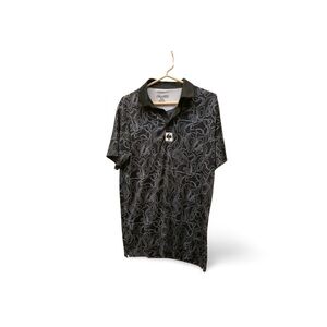 Pins & Aces Black Topographic Print Golf Polo Shirt Size Medium